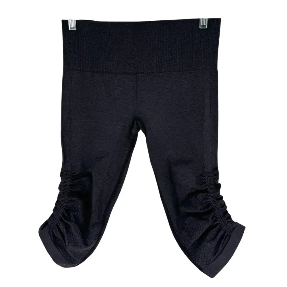 Lululemon In The Flow Crop II Ruched Capri Seamless Leggings Heathered Deep Coal